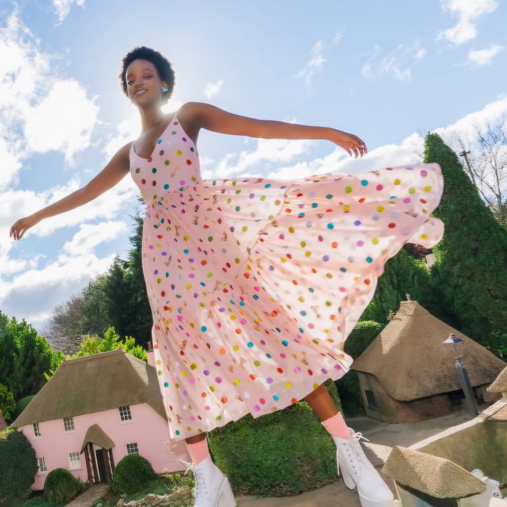 BlackMilk Barbie Rainbow Dots Sheer Midaxi Dress